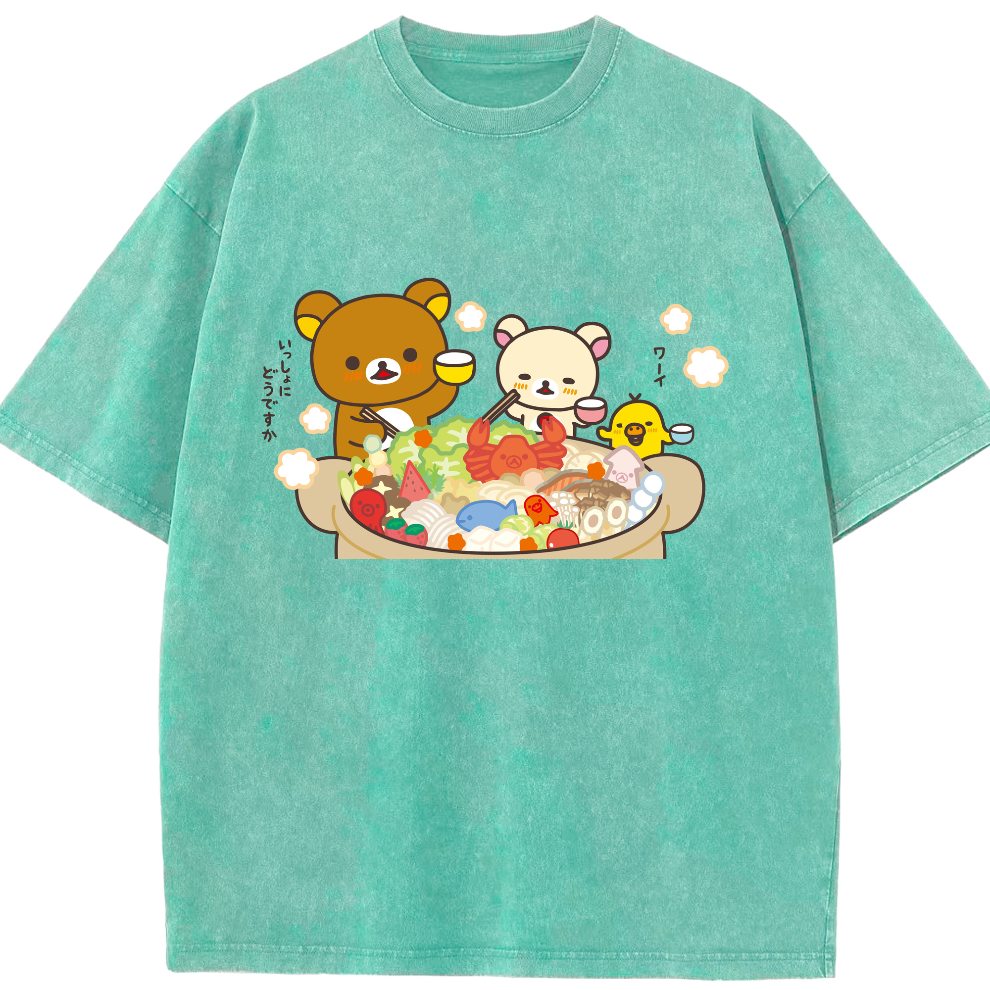（画像用） リラックマ リラックマ キイロイトリ Rilakkuma Korilakkuma Kiiroitori 綿100% ヴィンテージ風 半袖Tシャツ（フロントプリント）